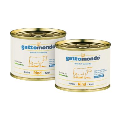 gattomondo Rind, Kürbis, Apfel – 200g-Dosen Feuchtfutter – Bio-Katzenfutter von bellomondo